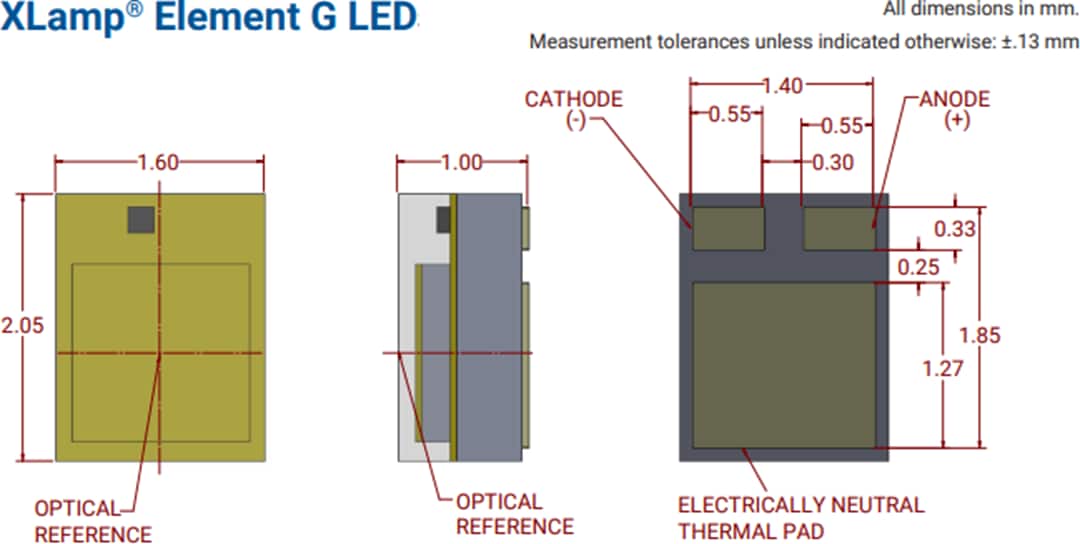 Technische Zeichnung - Cree LED XLamp® Element-G-LEDs (XE-G)