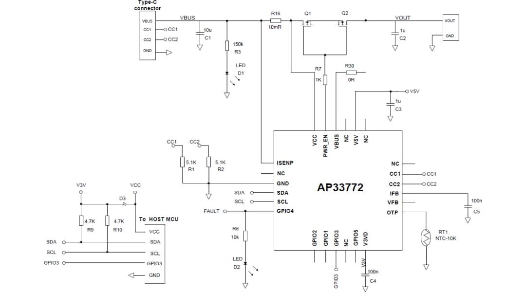 Applikations-Schaltungsdiagramm - Diodes Incorporated AP33772 USB Type-C™-PD-Ableitvorrichtungsregler