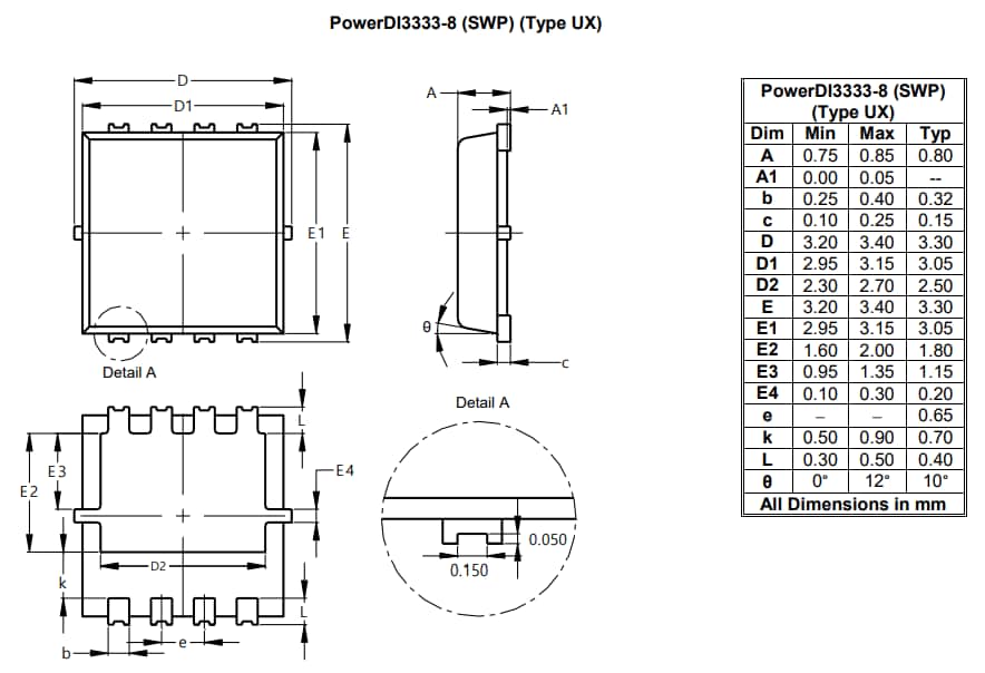 Technische Zeichnung - Diodes Incorporated DMTH46M7SFVWQ n-Kanal-Anreicherungstyp-MOSFET