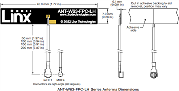 Technische Zeichnung - TE Connectivity / Linx Technologies Wi-Fi® 6/6E-Antennen ANT-W63-FPC 