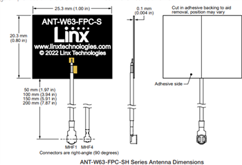 Technische Zeichnung - TE Connectivity / Linx Technologies Wi-Fi® 6/6E-Antennen ANT-W63-FPC 