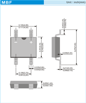 Mechanical Drawing - PANJIT 1000V Bridge Rectifiers