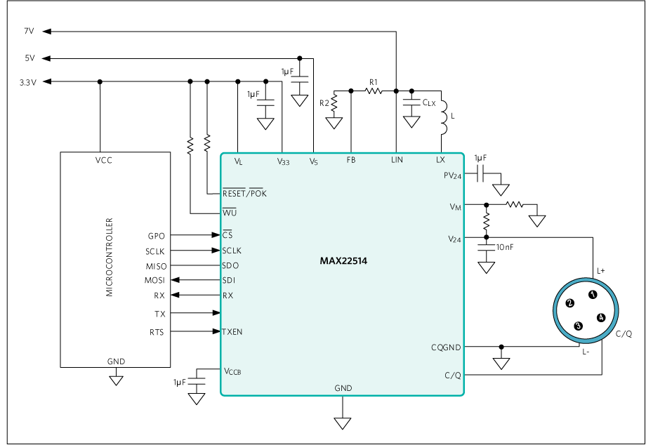 Applikations-Schaltungsdiagramm - Analog Devices / Maxim Integrated MAX22514 Überspannungsgeschützter IO-Link-Transceiver