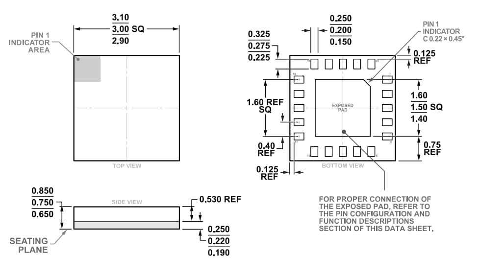 Technische Zeichnung - Analog Devices Inc. ADRF5141 Hochleistungs-Sende- und Empfangsschalter-ICs