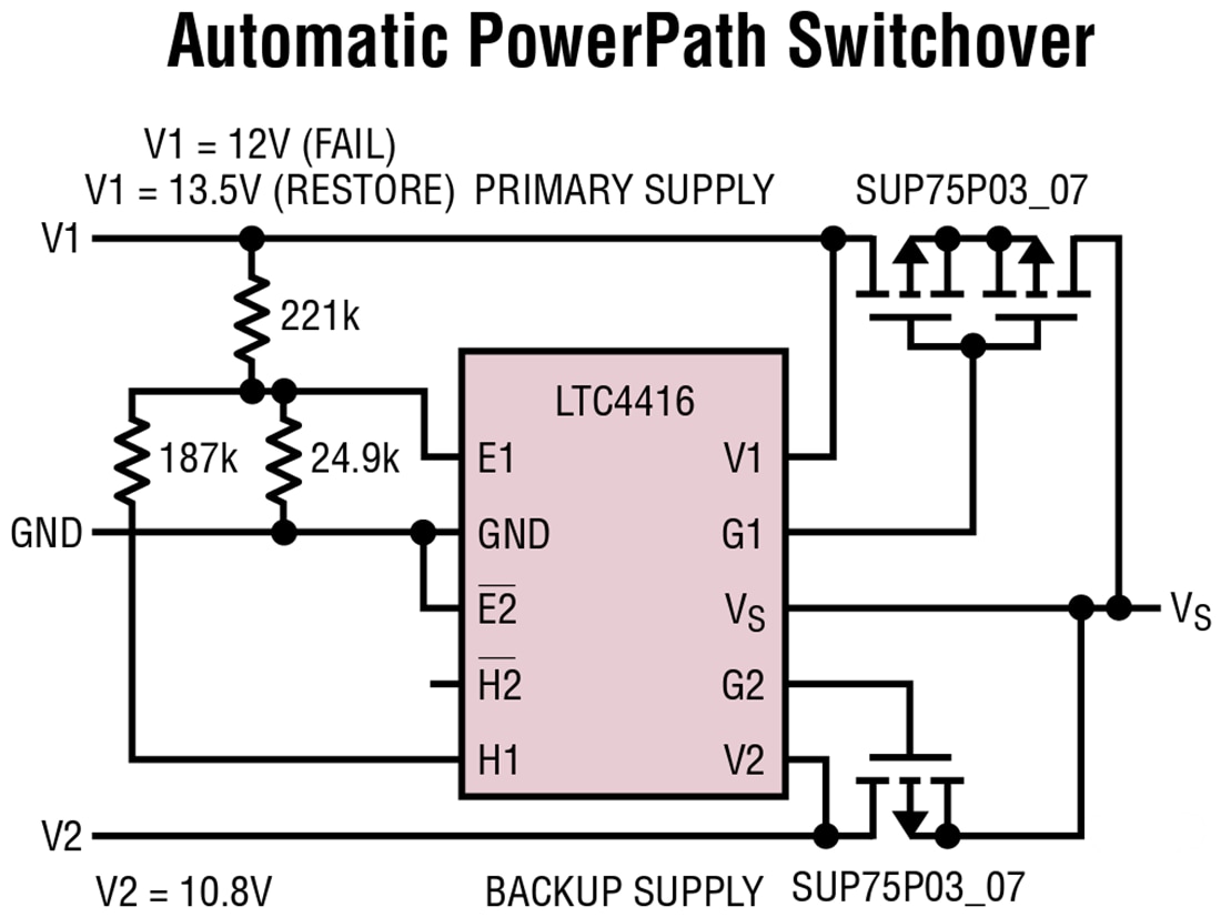 Applikations-Schaltungsdiagramm - Analog Devices Inc. LTC4416/LTC4416-1 Dual-PowerPath™-Controller