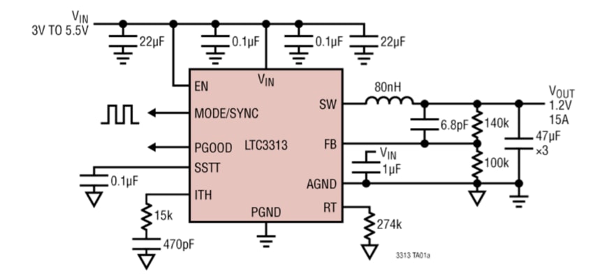 Applikations-Schaltungsdiagramm - Analog Devices Inc. LTC3313 Silent Switchers®-Abwärtswandler