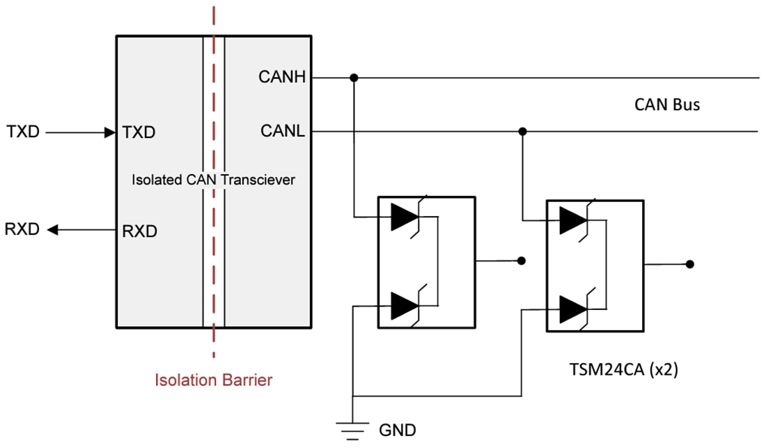 Applikations-Schaltungsdiagramm - Texas Instruments TSM24CA/TSM24CA-Q1 Bidirektionale 24-V-TVS-Diode