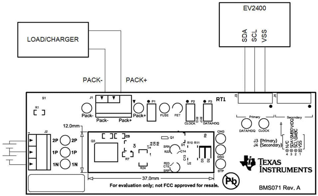 Technische Zeichnung - Texas Instruments bq28Z620EVM-071 Batterie-Ladezustandsmesser-EVM