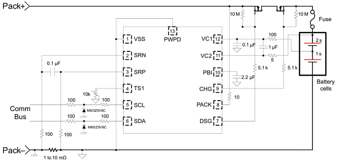 Schaltplan - Texas Instruments bq28Z620 Akku-Kraftstoffanzeige