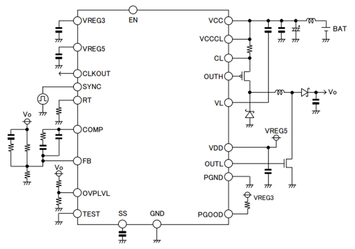 Applikations-Schaltungsdiagramm - ROHM Semiconductor BD9036EFV-C Auf-/Abwärtswandlerschaltregler