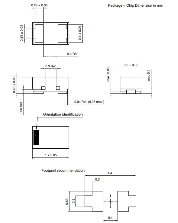 Technische Zeichnung - Vishay VETH100A1DD1 ESD-Schutzdiode