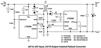 Applikations-Schaltungsdiagramm - Analog Devices Inc. LT8306 Isolierte Flyback-Controller ohne Optokoppler
