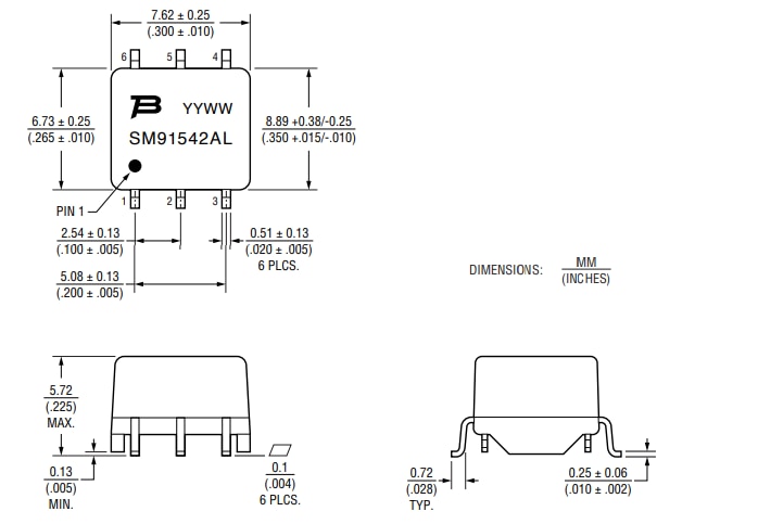 Technische Zeichnung - Bourns SM91542AL BMS-Transformator