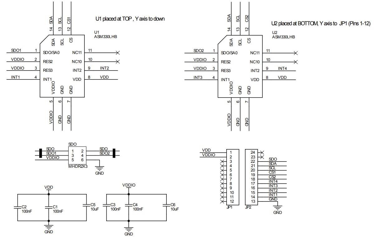 Schaltplan - STMicroelectronics STEVAL-MKI236A 2xASM330LHB Adapterboard