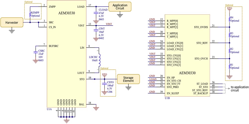 Schematic - e-peas AEM30330 Vibration Energy Harvesting