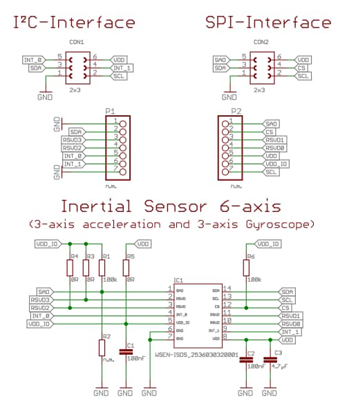 Schaltplan - Würth Elektronik WSEN-EVAL 6-Achsen-IMU-Sensor-Evaluierungsboard