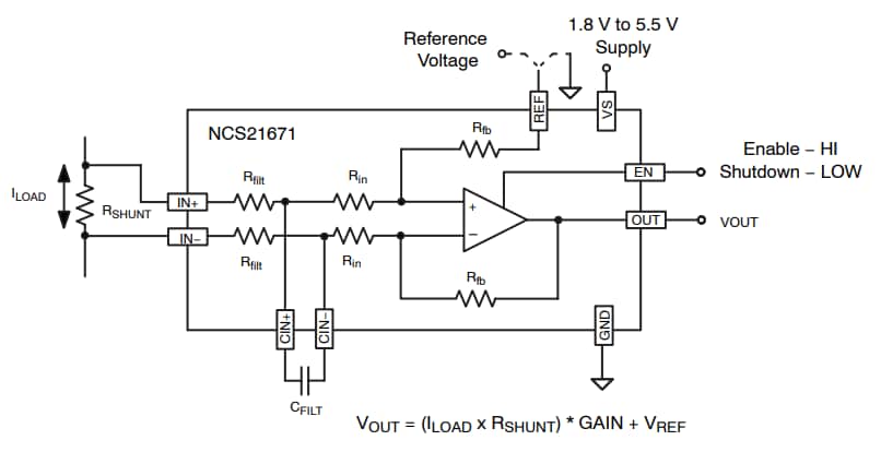 Applikations-Schaltungsdiagramm - onsemi NCS21671 Strommessverstärker