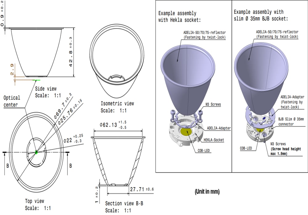 Mechanical Drawing - Ledil ADELIA-70 LED Lighting Reflectors