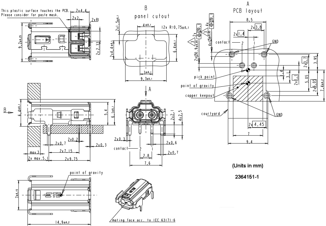 Technische Zeichnung - TE Connectivity SPE T1 Industriesteckverbinder IP20