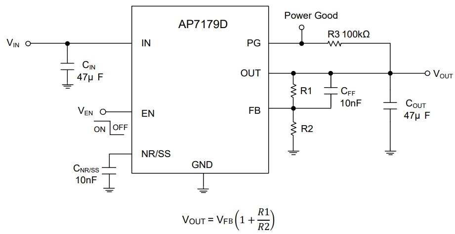 Applikations-Schaltungsdiagramm - Diodes Incorporated AP7179D LDO-Spannungsregler