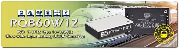 MEAN WELL Quarter-Brick-DC/DC-Wandler RQB60W12 für den Schienenverkehr