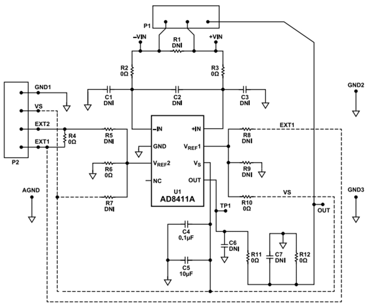 Schaltplan - Analog Devices Inc. AD8411ARx Evaluierungsboards