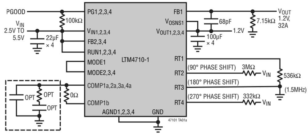 Applikations-Schaltungsdiagramm - Analog Devices Inc. LTM®4710-1 μModule-Regler