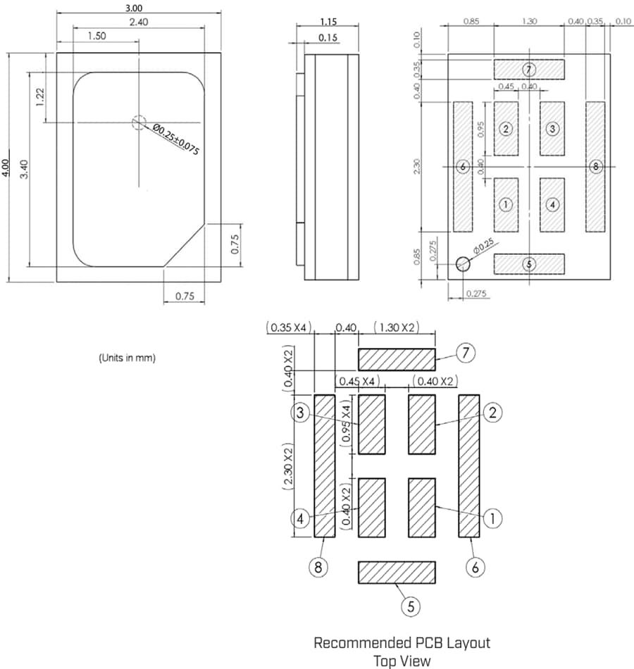 Technische Zeichnung - Same Sky CMM-3424DT-26165-TR MEMS-Mikrofon