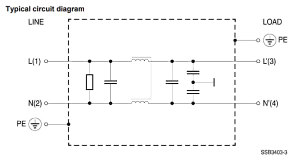 Applikations-Schaltungsdiagramm - EPCOS / TDK B84742A 2-Line-DIN-Schienen-Netzfilter