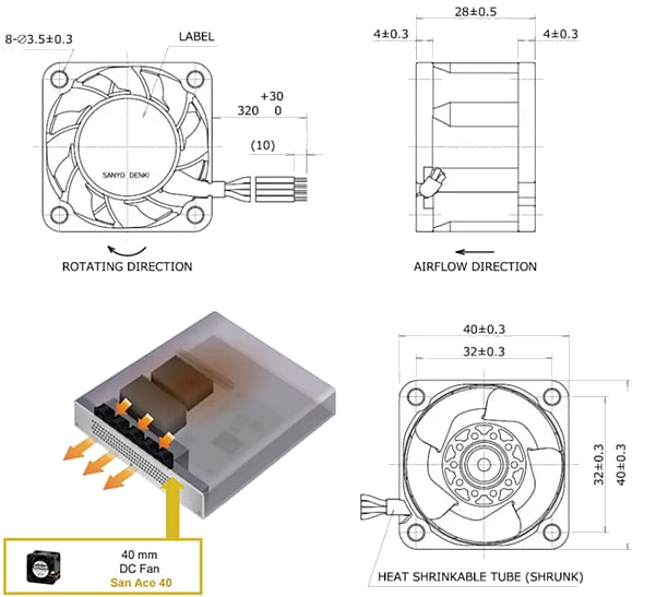 Mechanical Drawing - Sanyo Denki Long-Life Cooling Performance DC Fans