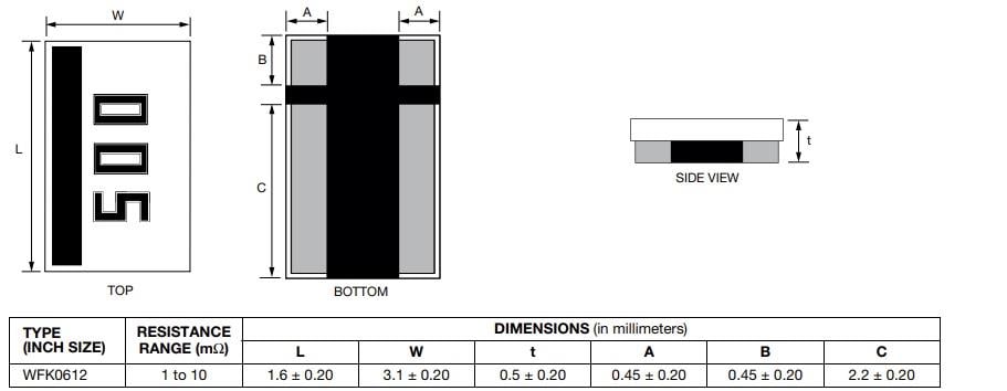 Technische Zeichnung - Vishay / Dale WFK Metallfolien-Strommesswiderstände