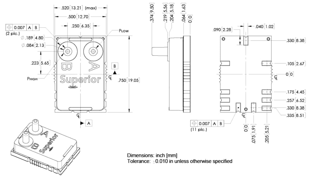 Technische Zeichnung - Superior Sensor Technology VN Drucksensoren