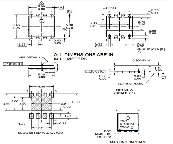 Mechanical Drawing - Taiwan Semiconductor TQM0xNH04CR Power MOSFETs