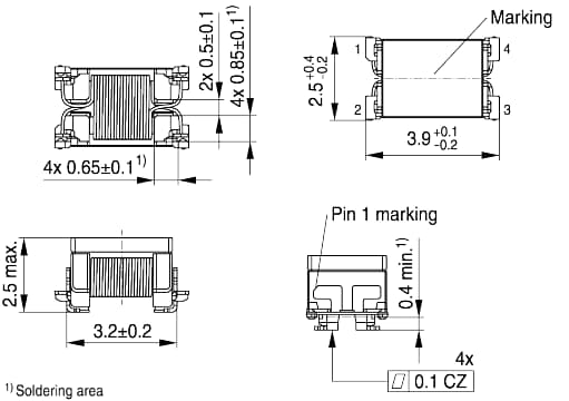 Technische Zeichnung - EPCOS / TDK ADL32VHC Power-over-Koaxial (PoC)-Induktivitäten