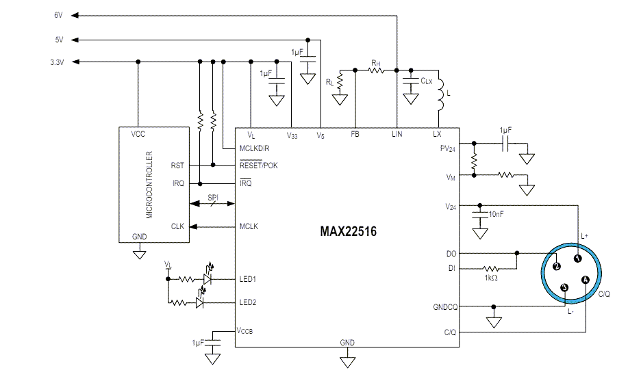Applikations-Schaltungsdiagramm - Analog Devices Inc. MAX22516 IO-Link Data Link Controller