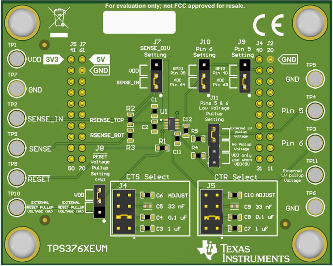 Technische Zeichnung - Texas Instruments TPS376XEVM Fensterüberwachungs-Evaluierungsmodul