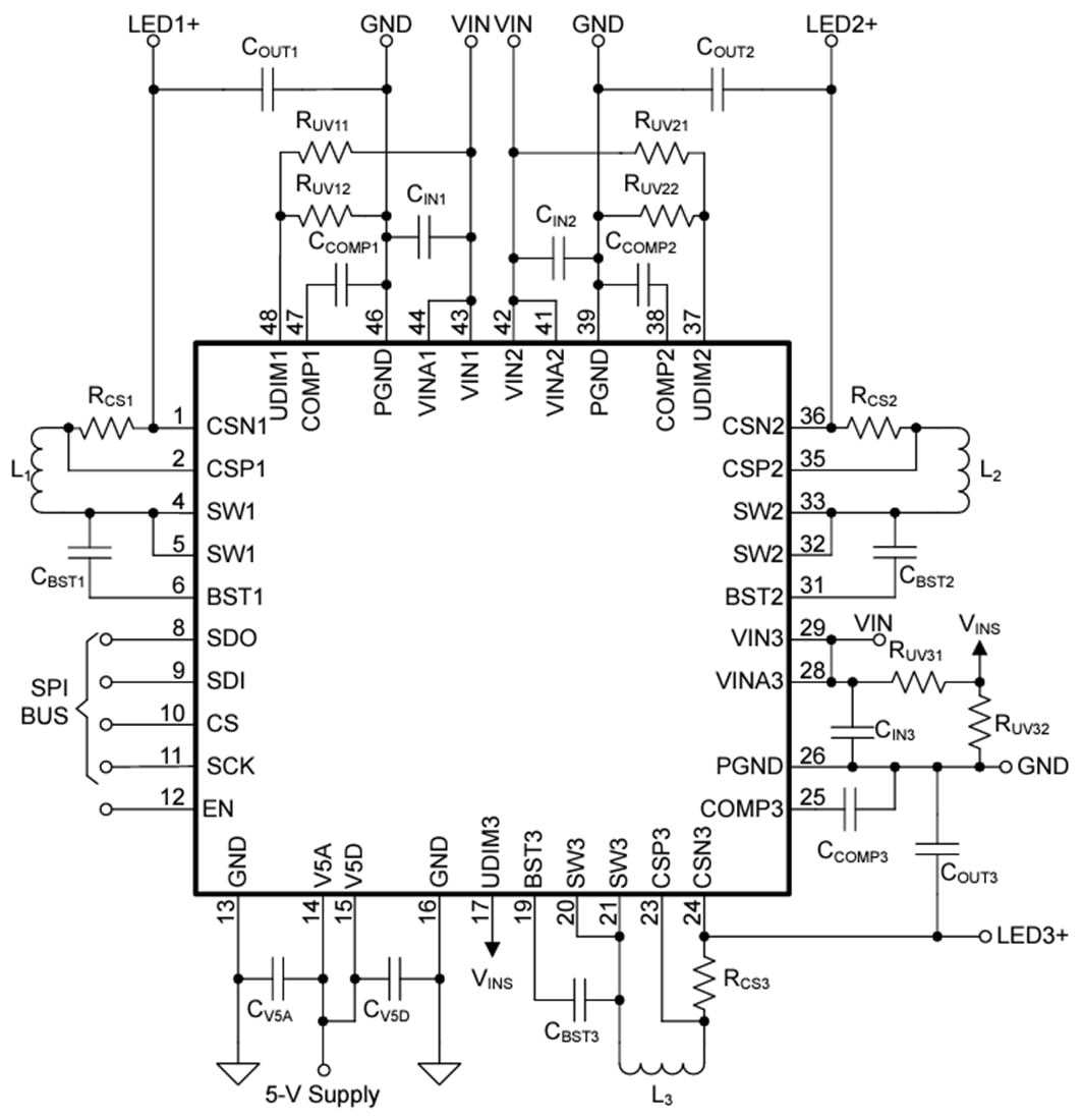 Schaltplan - Texas Instruments TPS92530-Q1 Synchroner 3-Kanal-Abwärts-LED-Treiber