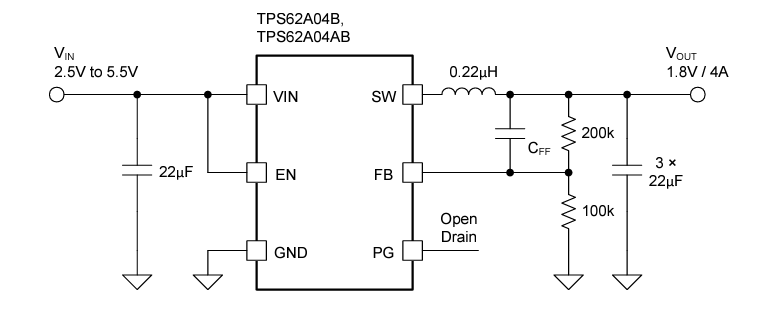 Applikations-Schaltungsdiagramm - Texas Instruments TPS62A04xB Abwärtswandler