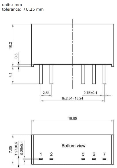 Technische Zeichnung - CUI Inc DSM2-S DC-DC-Wandler