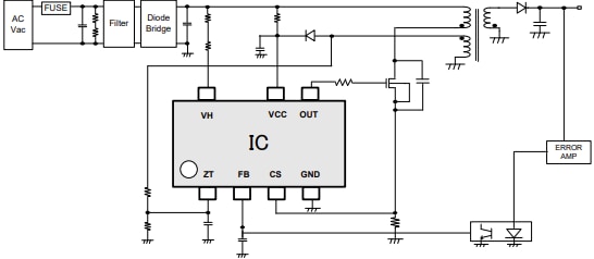Applikations-Schaltungsdiagramm - ROHM Semiconductor BM1Q0xAFJ-LBE2 Quasi-Resonanz-DC/DC-Wandler-ICs