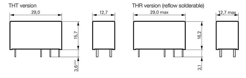 Technische Zeichnung - TE Connectivity / Schrack RT2 Universal-Leistungs-PCB-Relais