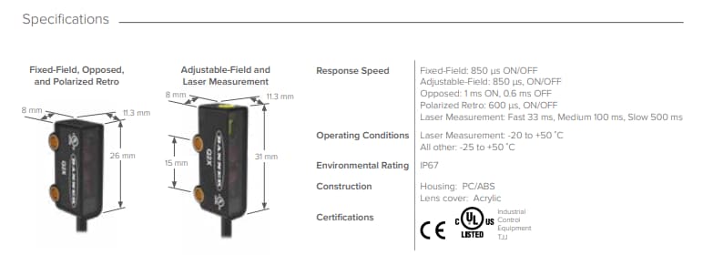 Banner Engineering Q2X Series Miniature Photoelectric Sensors