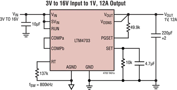 Applikations-Schaltungsdiagramm - Analog Devices Inc. LTM4703 12A Step-Down Silent Switcher 3 μModules®