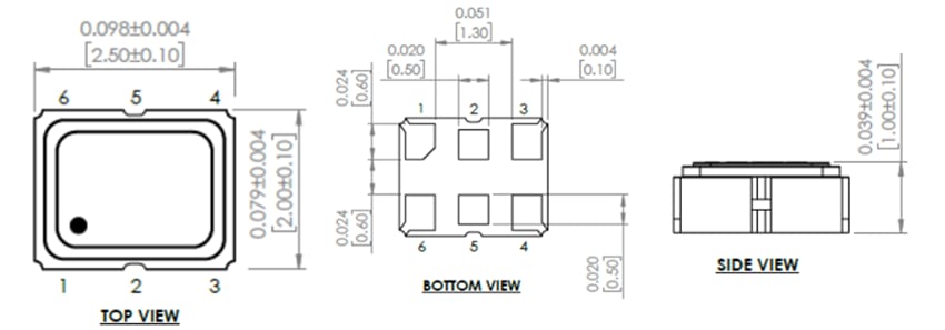 Mechanical Drawing - Abracon AK2AAIG ClearClock™ Oscillators