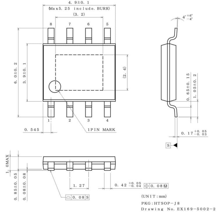 Technische Zeichnung - ROHM Semiconductor BV1LDx Automotive-IPD-Einkanal-Low-Side-Schalter