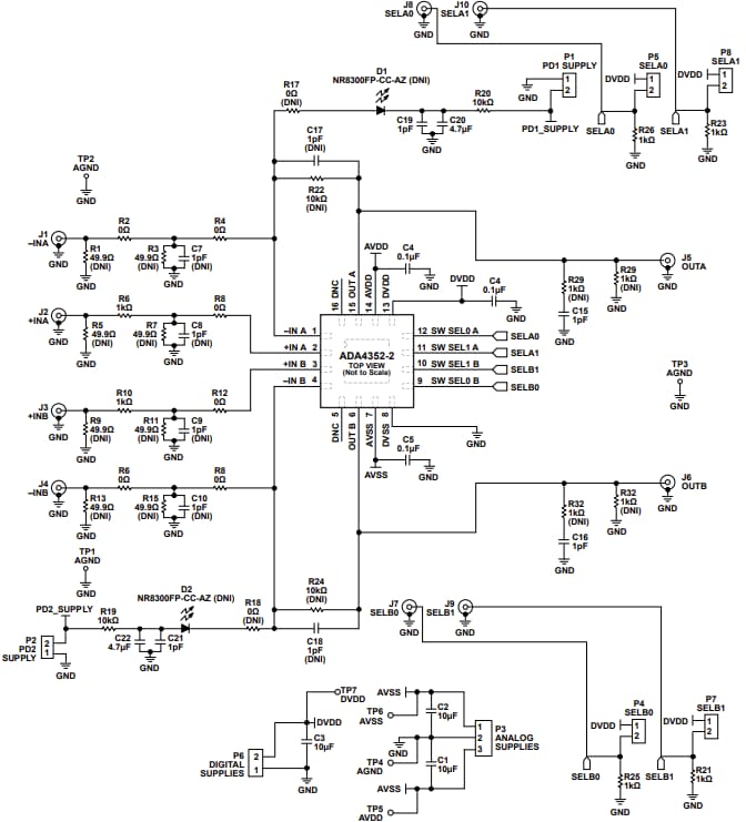 Schaltplan - Analog Devices Inc. EVAL-ADA4352-2EBZ Evaluierungsboard