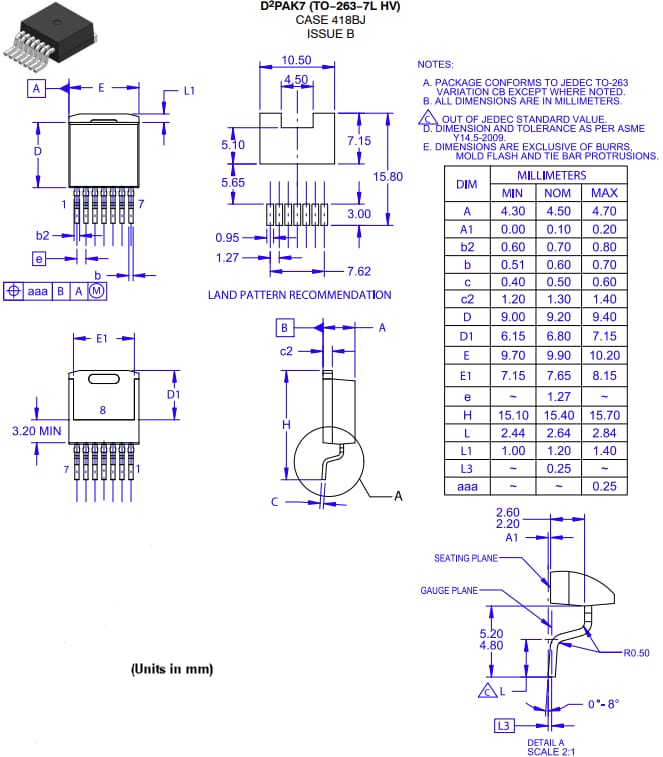 Technische Zeichnung - onsemi NTBG023N065M3S 23 mΩ EliteSiC-MOSFET