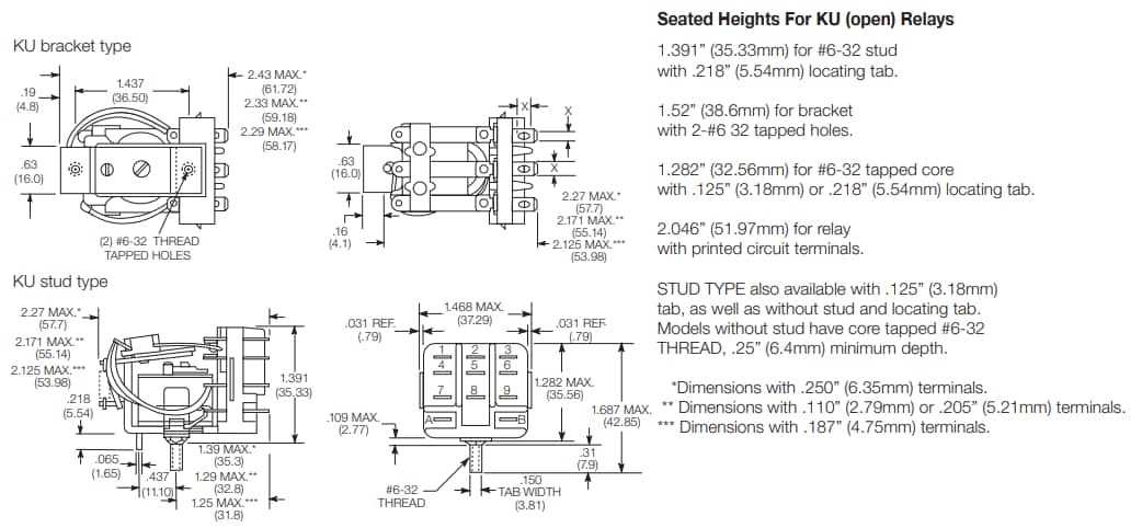 Technische Zeichnung - TE Connectivity / Potter & Brumfield KUP Steckbare Schalttafelrelais