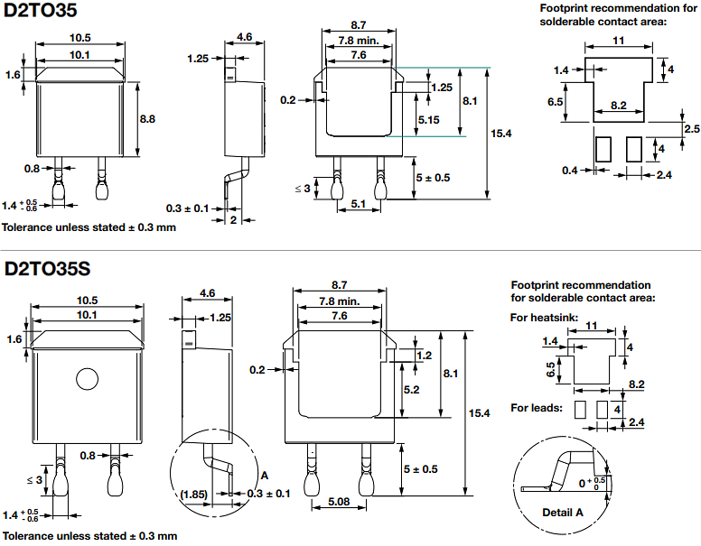 Technische Zeichnung - Vishay / Sfernice D2TO35 SMD-Dickschicht-Leistungswiderstände