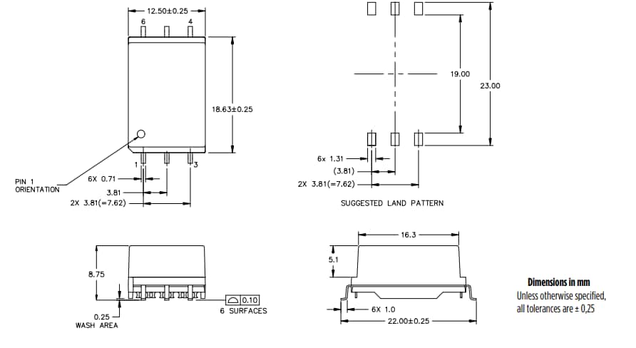 Technische Zeichnung - Pulse Electronics HXE20xHL Verstärkte halogenfreie ESS-Transformatoren